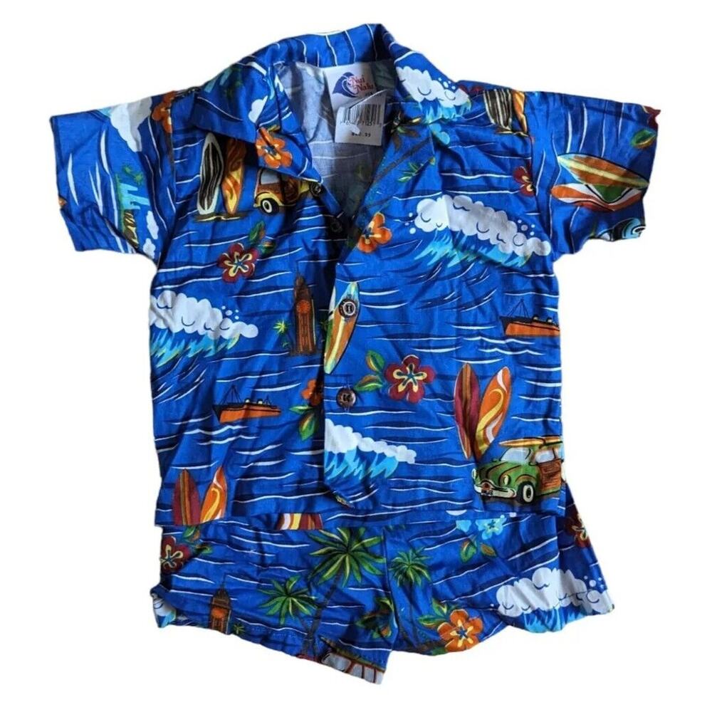 Nui Nalu Hawaiian Baby Outfit Shirt Shorts Set Boys 6 Months Blue Hawaii Beach